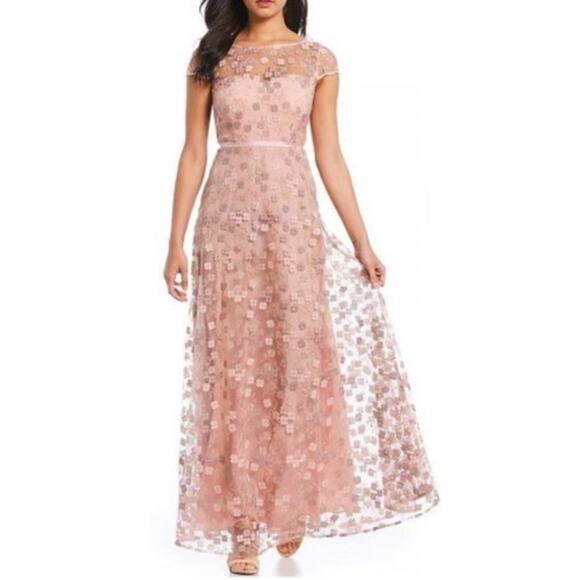 Karl Lagerfeld Paris Lace Floral Embroidered Gown Dress Fairy Pink Maxi Size 8 - Picture 1 of 15